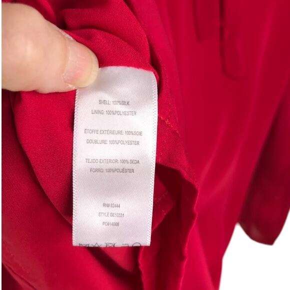 Atelier Nicole Miller Silk Blouse Wmns Sz P Red Peekaboo Shoulder Flutter Sleeve - Picture 6 of 8